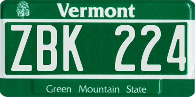 VT license plate ZBK224