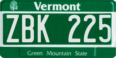 VT license plate ZBK225