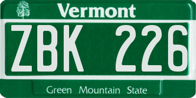 VT license plate ZBK226