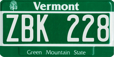 VT license plate ZBK228