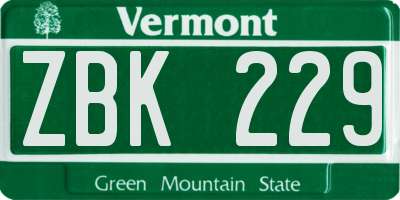 VT license plate ZBK229