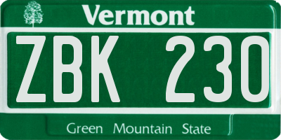 VT license plate ZBK230