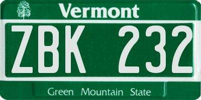 VT license plate ZBK232