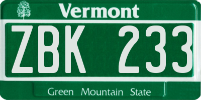 VT license plate ZBK233