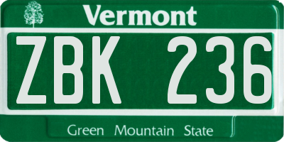 VT license plate ZBK236