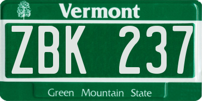 VT license plate ZBK237