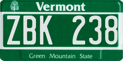 VT license plate ZBK238