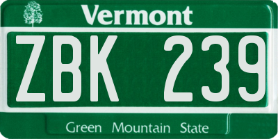 VT license plate ZBK239