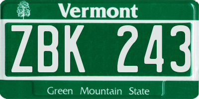 VT license plate ZBK243
