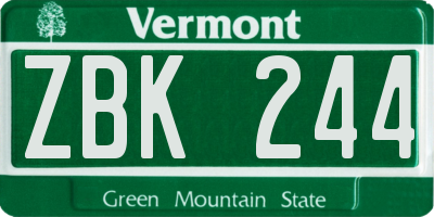 VT license plate ZBK244