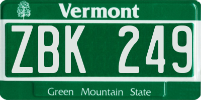 VT license plate ZBK249