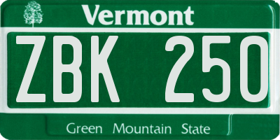 VT license plate ZBK250