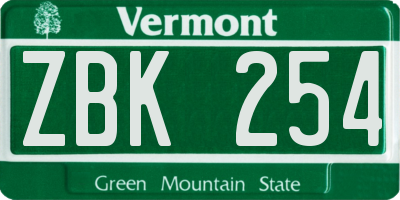 VT license plate ZBK254