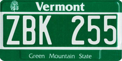VT license plate ZBK255