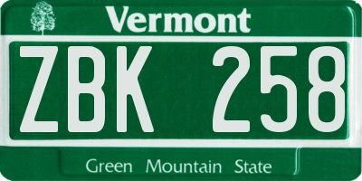 VT license plate ZBK258