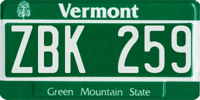 VT license plate ZBK259