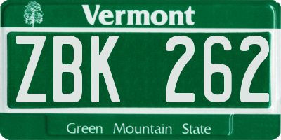 VT license plate ZBK262
