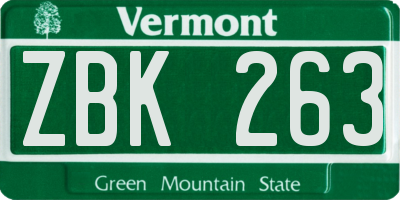 VT license plate ZBK263