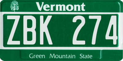 VT license plate ZBK274