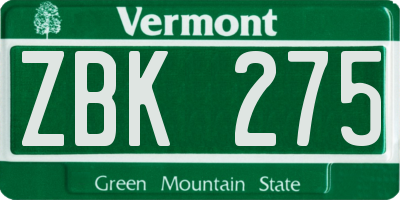 VT license plate ZBK275