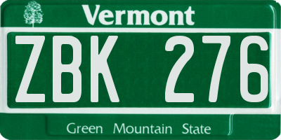 VT license plate ZBK276