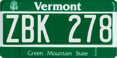 VT license plate ZBK278