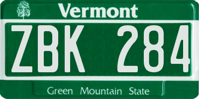 VT license plate ZBK284