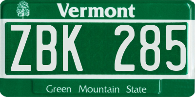 VT license plate ZBK285