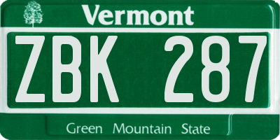 VT license plate ZBK287