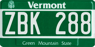 VT license plate ZBK288