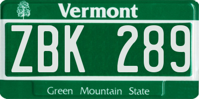 VT license plate ZBK289