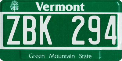 VT license plate ZBK294
