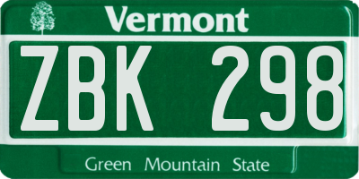VT license plate ZBK298