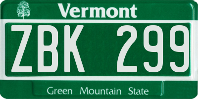 VT license plate ZBK299