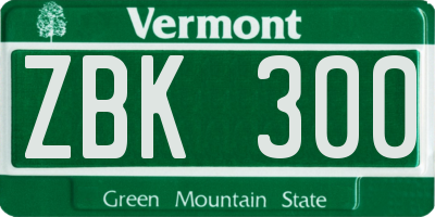 VT license plate ZBK300
