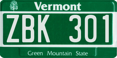 VT license plate ZBK301