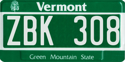 VT license plate ZBK308