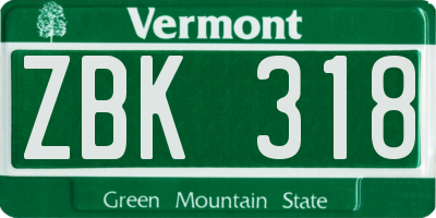 VT license plate ZBK318