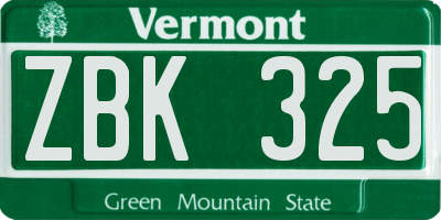 VT license plate ZBK325