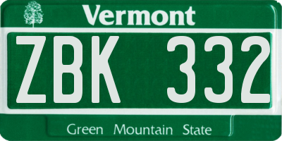 VT license plate ZBK332