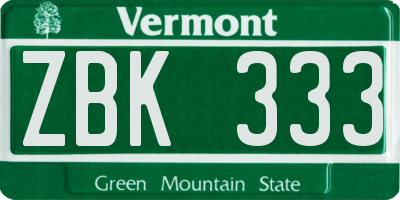 VT license plate ZBK333