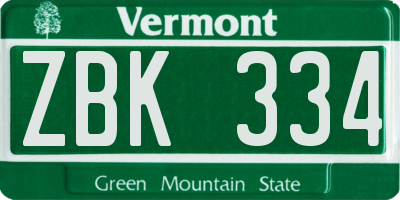 VT license plate ZBK334