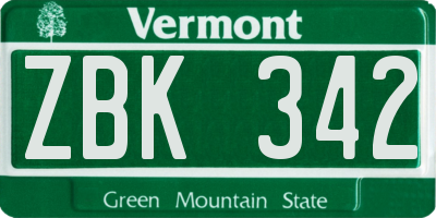 VT license plate ZBK342