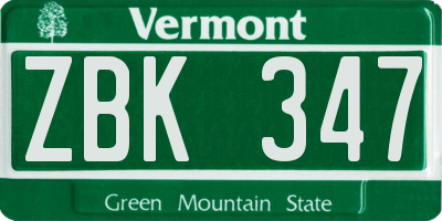 VT license plate ZBK347
