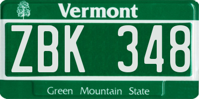 VT license plate ZBK348