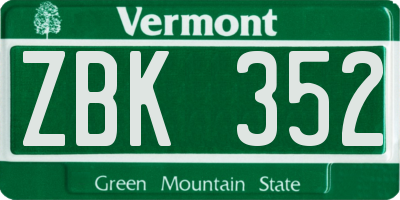 VT license plate ZBK352