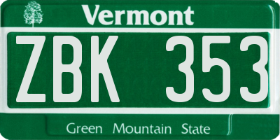 VT license plate ZBK353