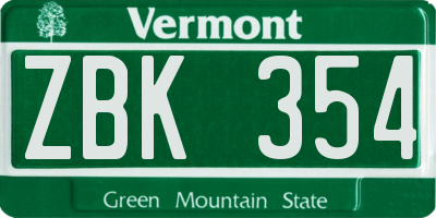 VT license plate ZBK354