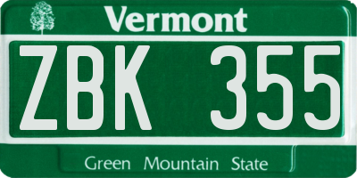 VT license plate ZBK355