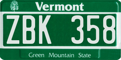 VT license plate ZBK358